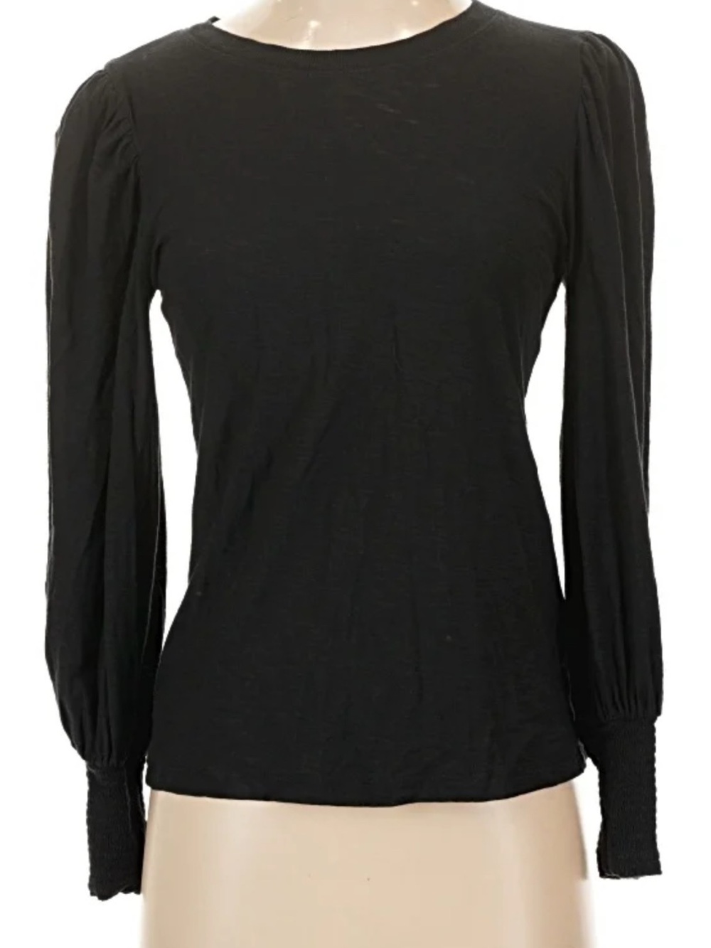 Nation LTD Black Long-Sleeve Crewneck Top with Smocked Cuffs S